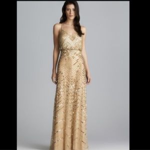 Adrianna Papell Gold sequin formal gown.